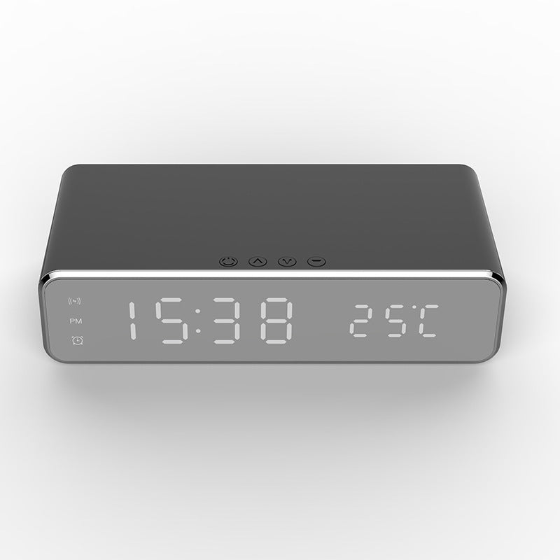 LED Digital Alarm Clock with Wireless Charger, HD Mirror Display, Temperature Thermometer, Desktop Table Decor, Modern Watch Style