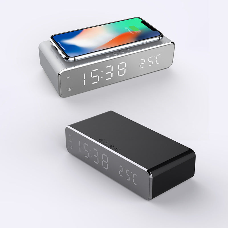 LED Digital Alarm Clock with Wireless Charger, HD Mirror Display, Temperature Thermometer, Desktop Table Decor, Modern Watch Style
