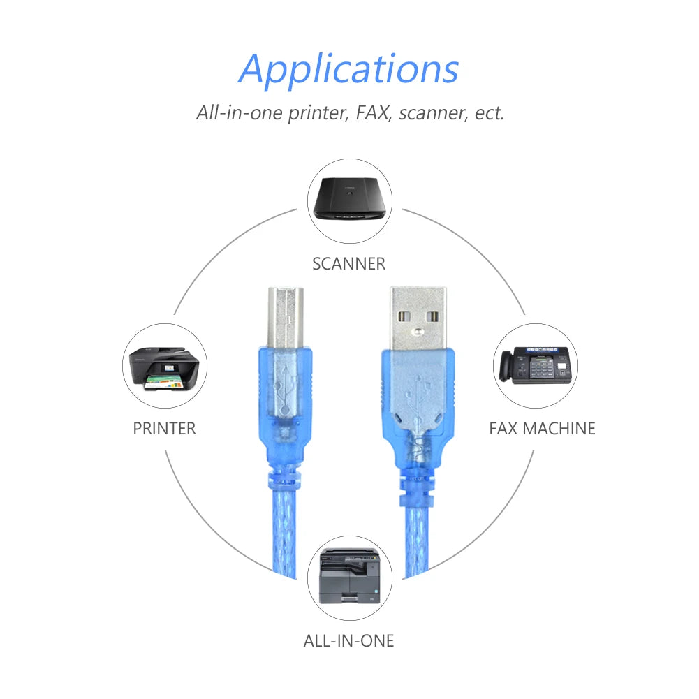 USB 2.0 Print Cable 1m/1.8m/3m/5m for Canon Pixma MX922/MX522/MX452, Epson XP-310/410, Brother HL/MFC, HP Envy 4500