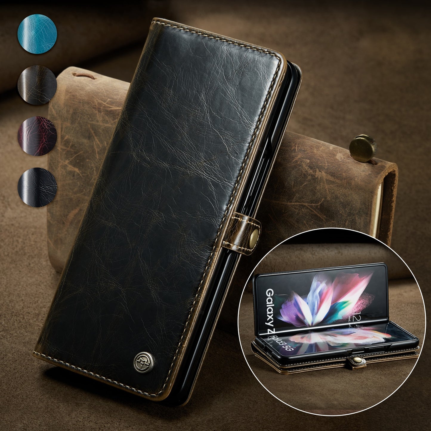 Samsung Galaxy Z Fold3 5G Fold 3 Retro Purse Leather Case