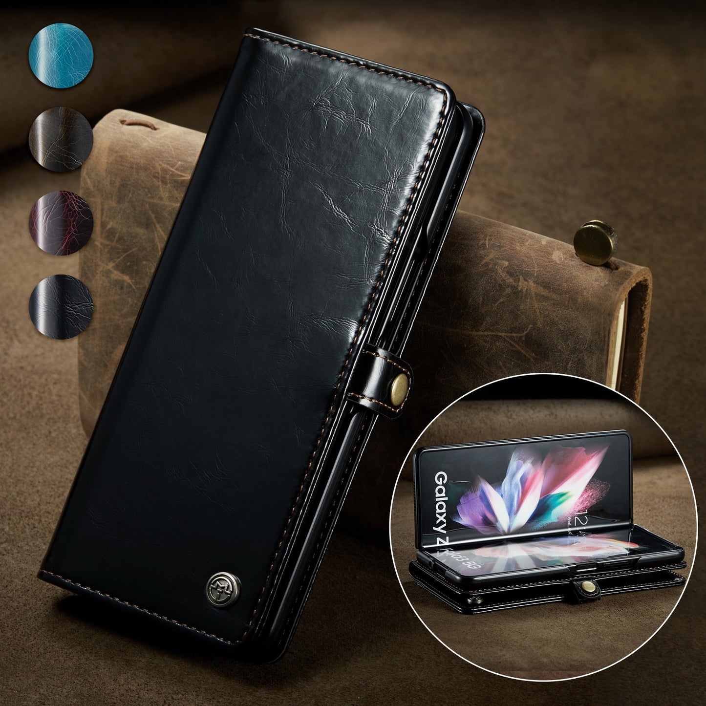 Samsung Galaxy Z Fold3 5G Fold 3 Retro Purse Leather Case