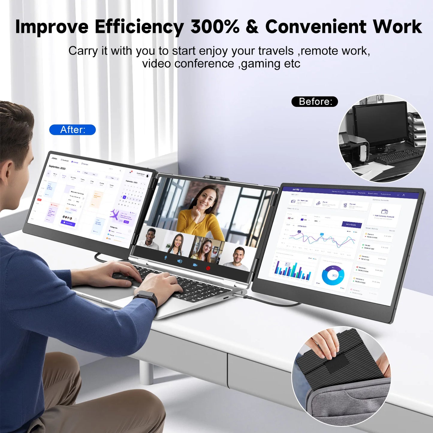 OEM Laptop Screen Extender S2 – 1080P FHD Portable Monitor for Triple Display, USB-C Plug‑Play