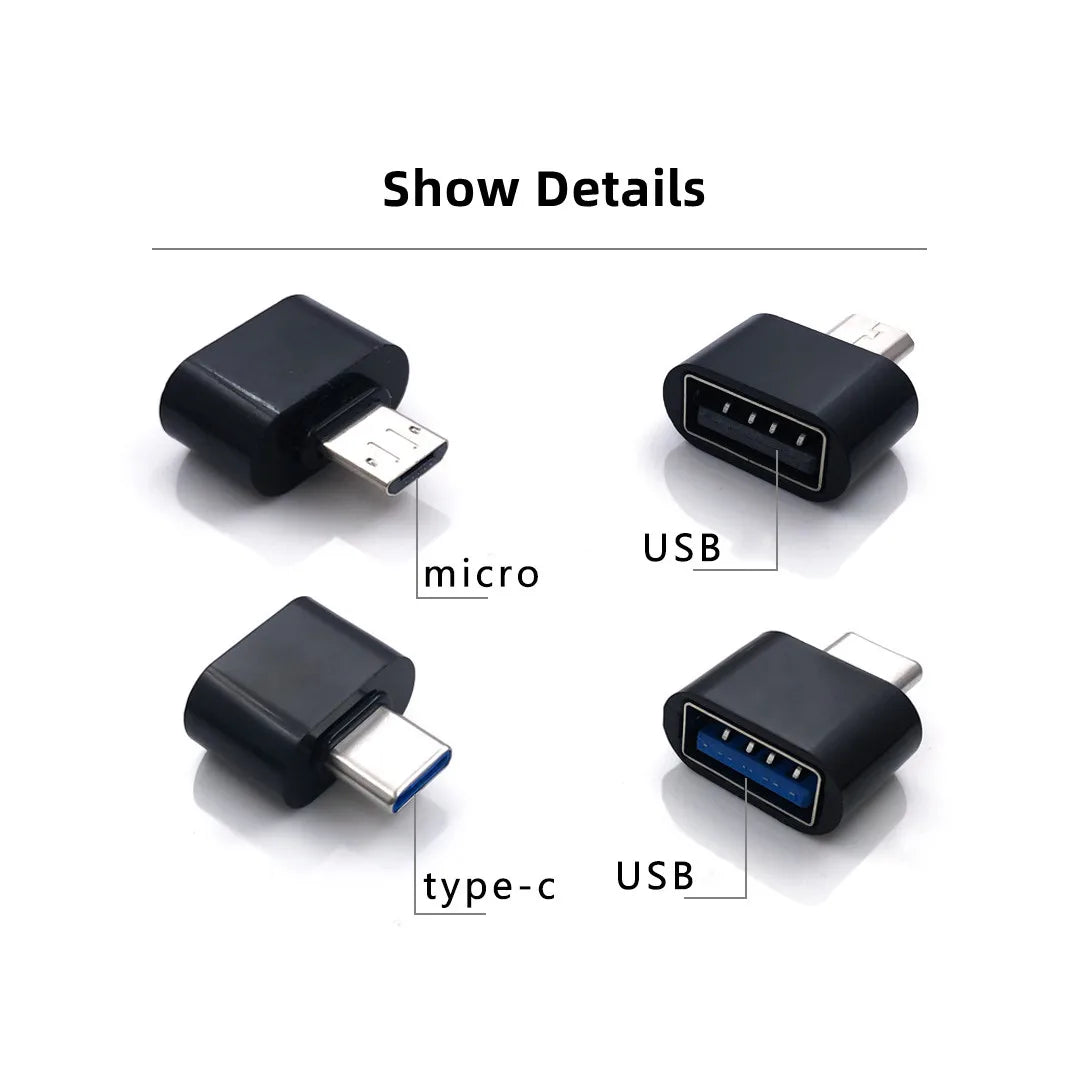 Universal Micro USB / Type-C to USB 2.0 OTG Adapter – 1/2/5 Pack for Phones, Tablets, PCs, OTG Converter Connector