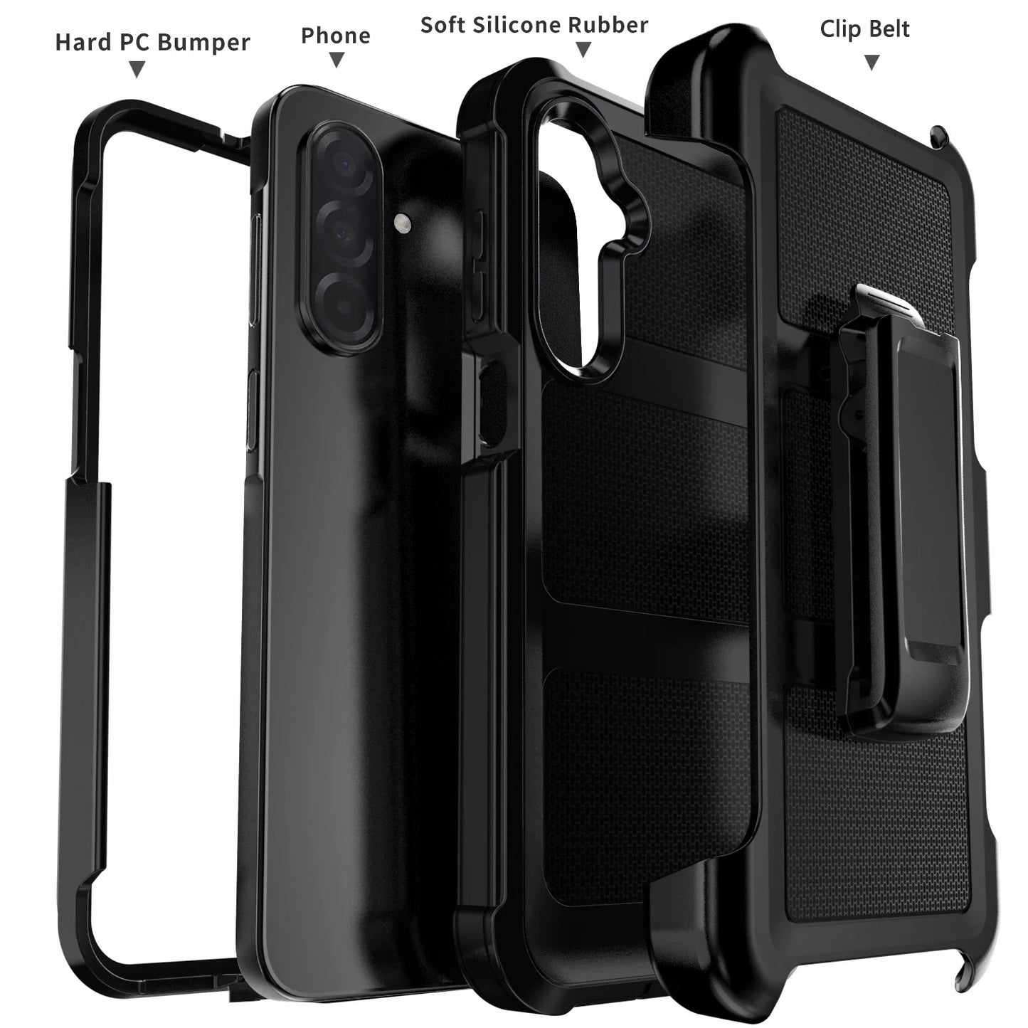 Black Samsung Galaxy A06/A16/A26/A36/A56 Case – Rugged Dual-Layer Shockproof Heavy Duty