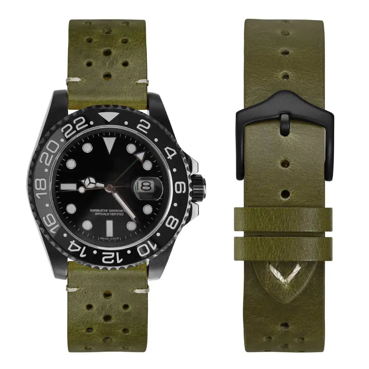 Genuine Leather Watch Bands – 18mm/20mm/22mm Quick Release Vintage Strap for Men & Women, Green/Black/Brown/Blue