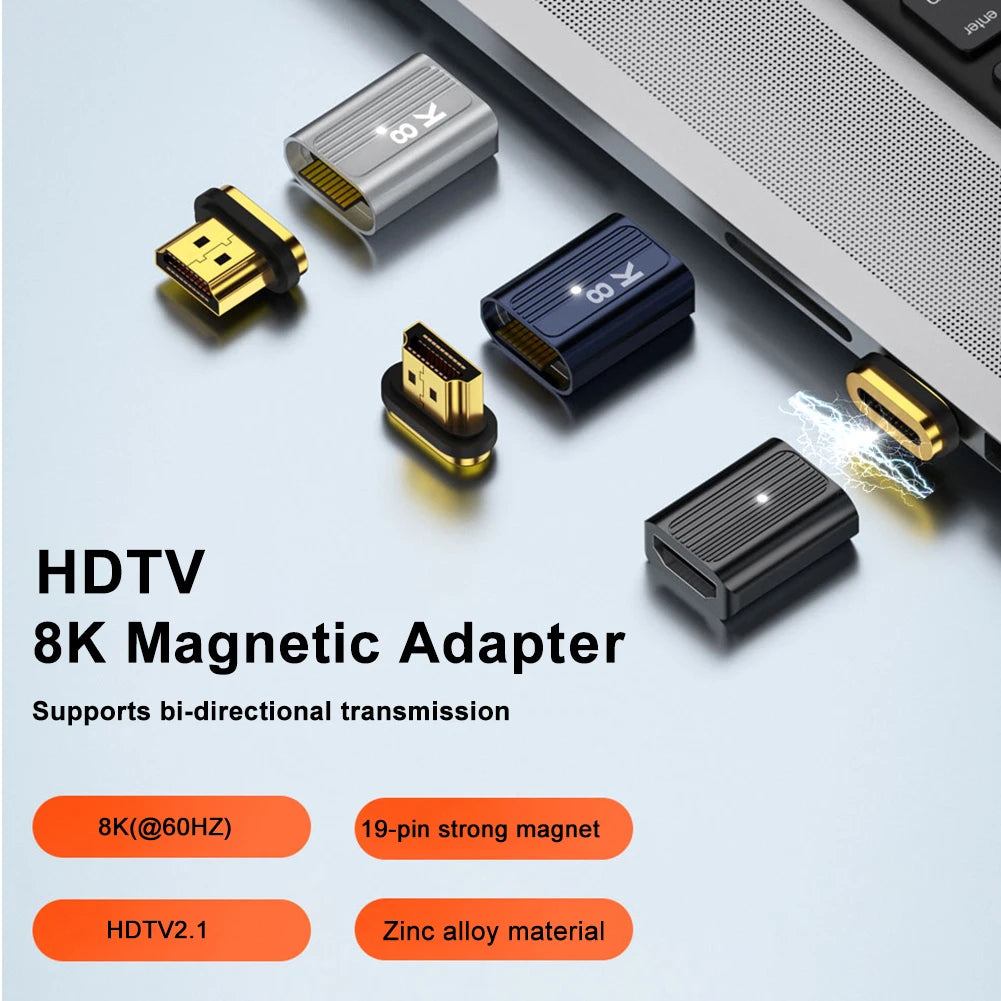 8K@60Hz HDMI-Compatible Magnetic Extension Adapter – 48Gbps Fast Charging & Data Converter, Male to Female