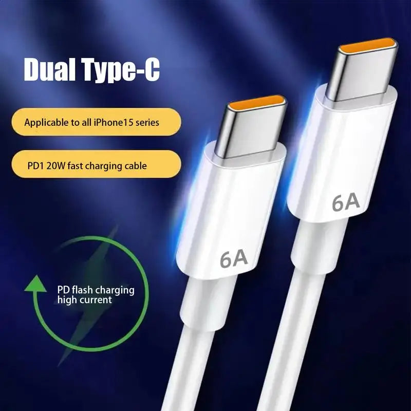 USB-C to USB-C Fast Charging Cable – 120W, 6A, Dual Type-C Connectors for Laptops, Tablets, Phones
