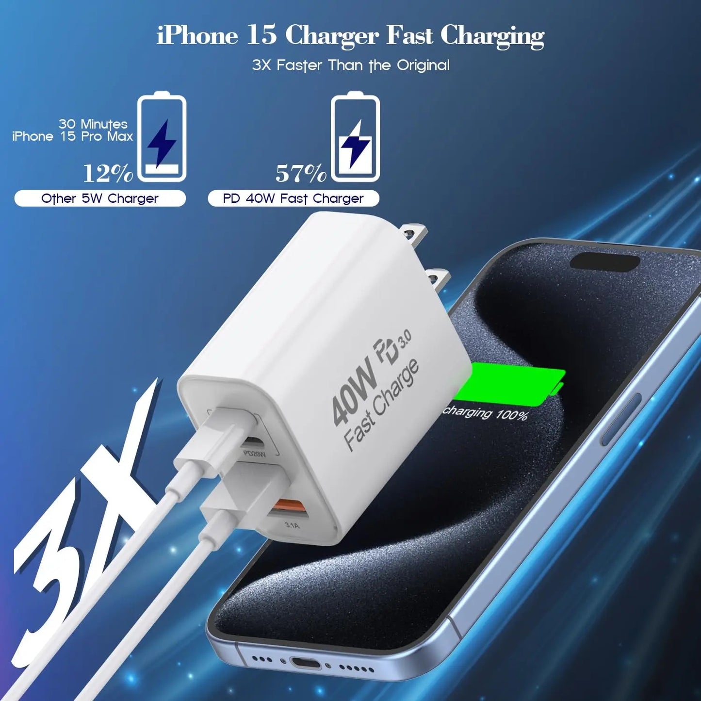 4-Port Fast USB Wall Charger (40W) with PD & QC – Multiport USB Block for iPhone, iPad, and More