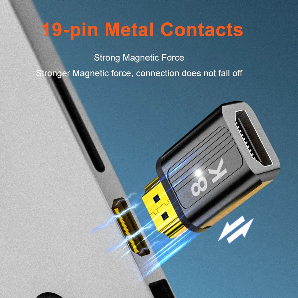 8K@60Hz HDMI-Compatible Magnetic Extension Adapter – 48Gbps Fast Charging & Data Converter, Male to Female