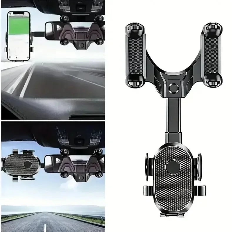360° Rotating Car Phone Holder – Rearview Mirror Mount, Foldable GPS & Navigation Support, In-Car Mobile Bracket
