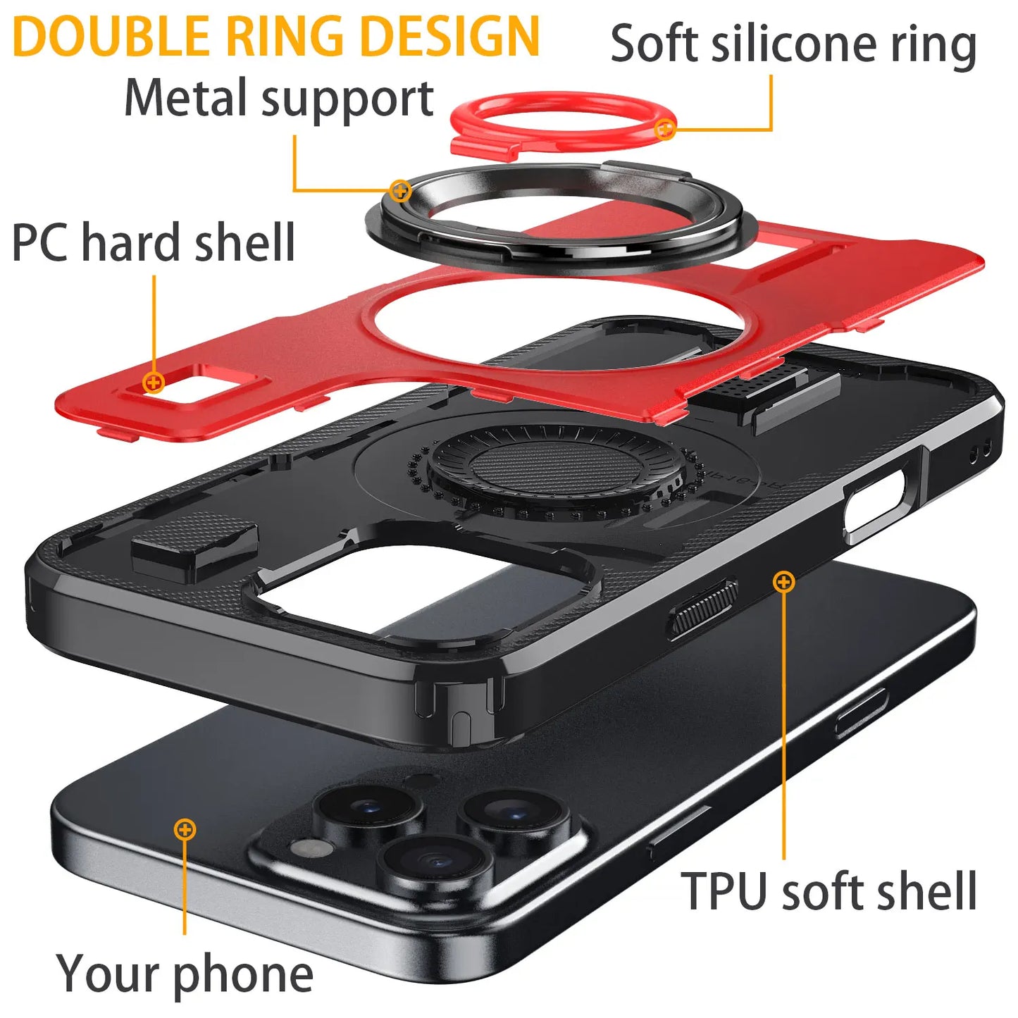 Red Hybrid Shockproof Phone Case for iPhone 16 / 16 Plus / 16 Pro / 16 Pro Max