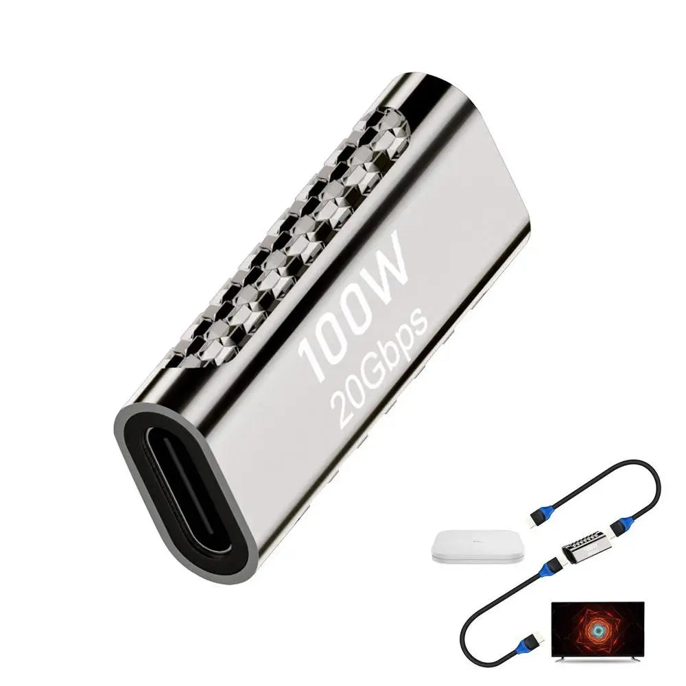 USB-C Straight Angle Adapter Type C Female to Male 20Gbps Fast Data & Charging Converter