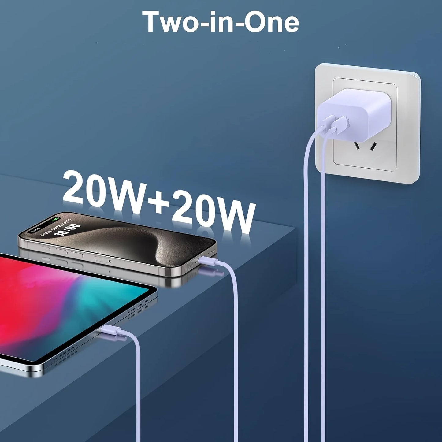 Phone 17/16/15/Charger Set – 2-Pack 40W Dual-Port USB-C Block + 2 x 6 ft USB-C Cables (iPad Pro compatible)