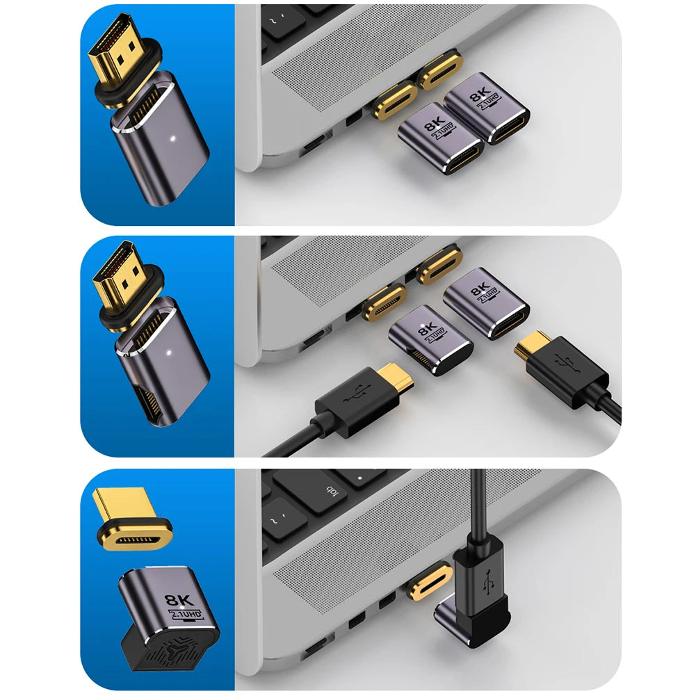 8K@60Hz HDMI-Compatible Magnetic Extension Adapter – 48Gbps Fast Charging & Data Converter, Male to Female
