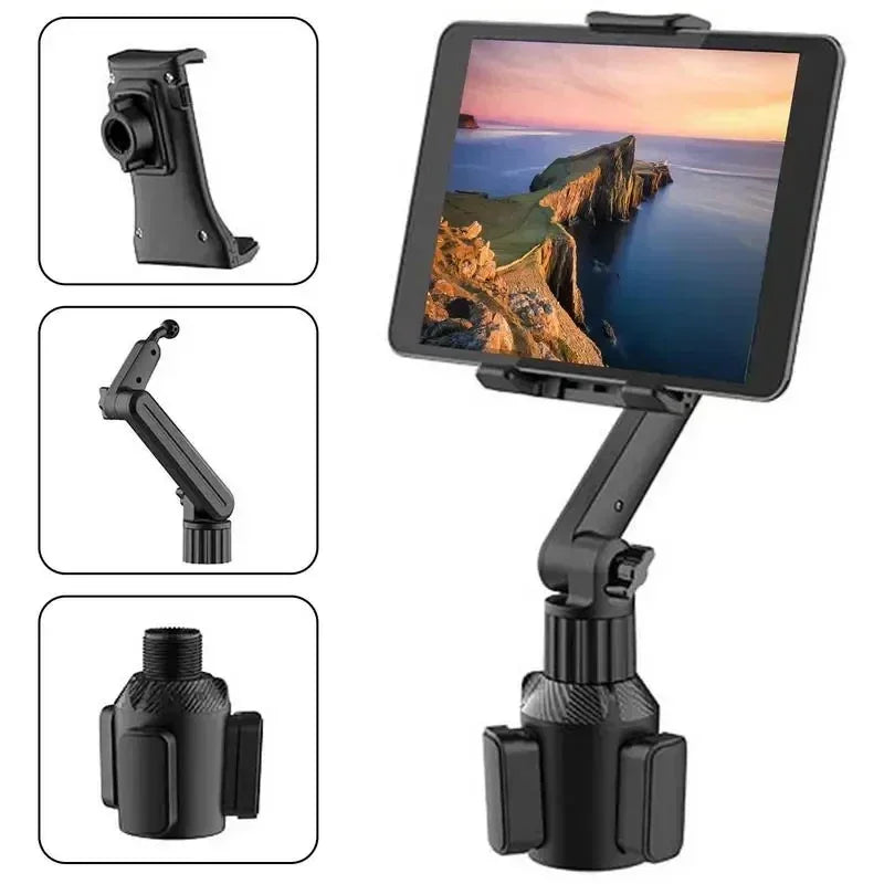 New Car Tablet & Smartphone Cup Holder Mount – 360° Adjustable, 270° Tilt, Triangular Base, RAM Mount Tablet Holder