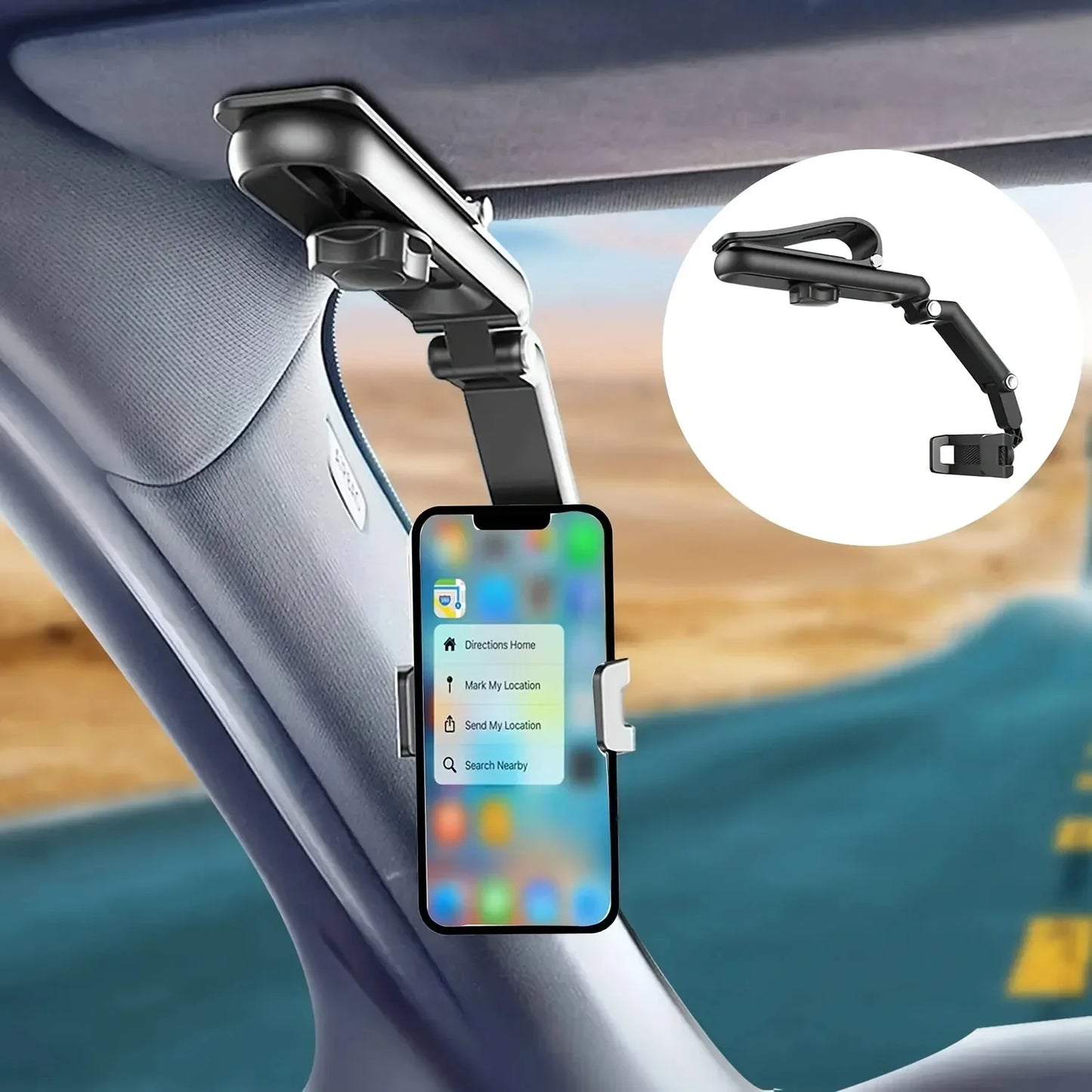 1pc 360° Rearview Mirror Car Phone Holder (4.0–6.1")