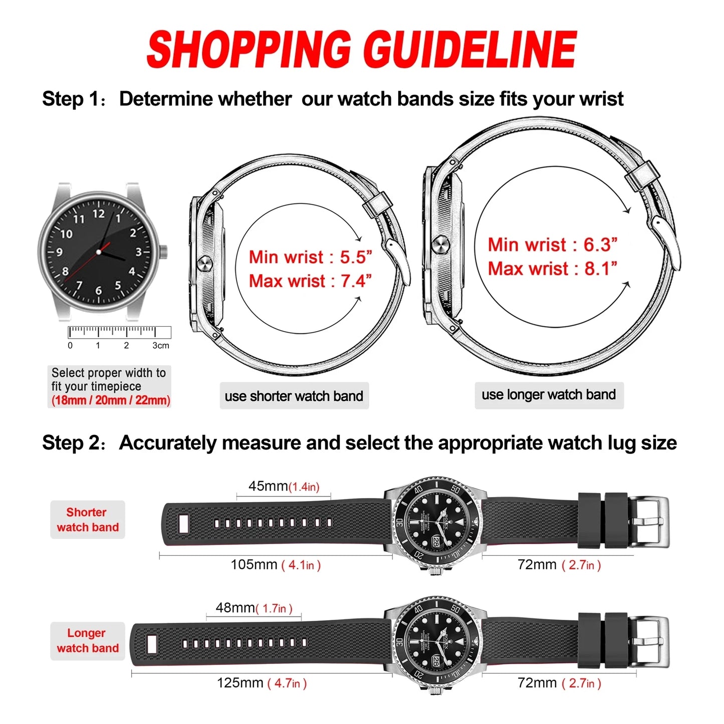 Silicone Smartwatch Bands – 18mm/20mm/22mm Quick Release Rubber Strap for Men & Women, Soft Replacement
