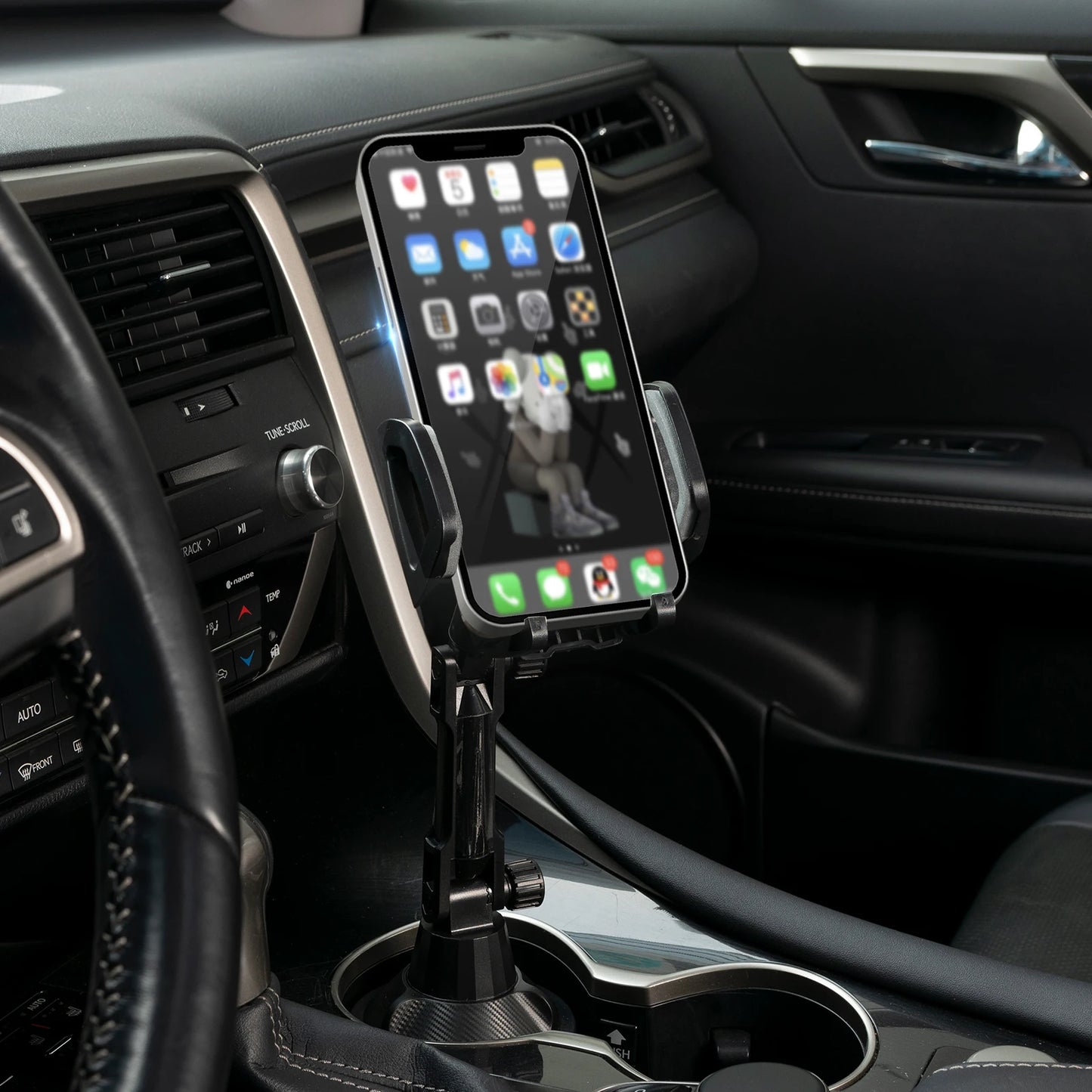 Universal 360° Car Phone & Cup Holder Stand – Support for Smartphones, Bottles, Long Mount, In-Car Mobile Bracket Accessories