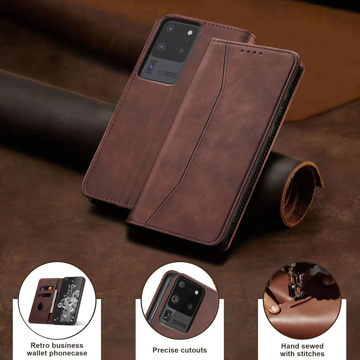 Dark Brown Samsung Galaxy S20 Leather Flip Case