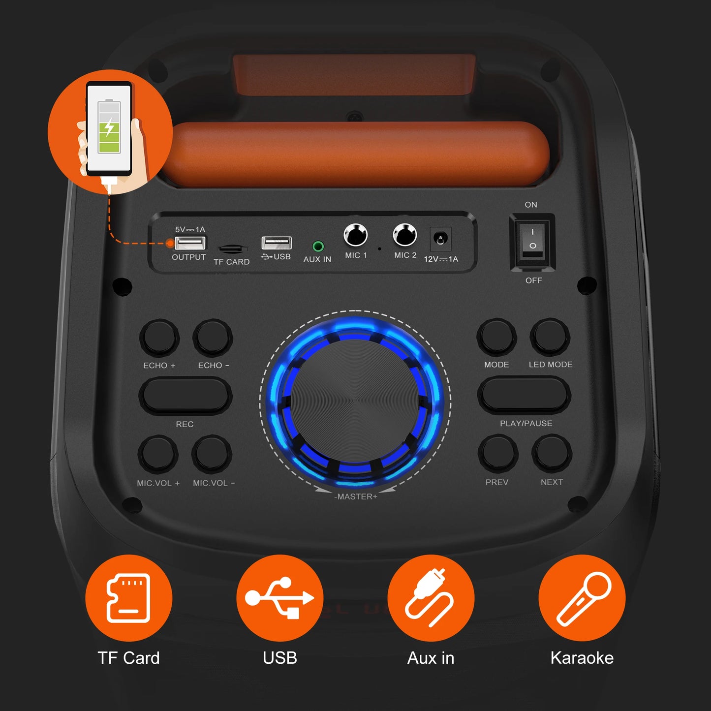Portable Bluetooth Karaoke Machine with 2 Wireless Microphones