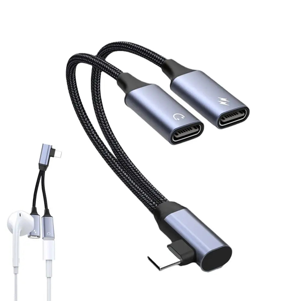 OTG 2-in-1 USB-C Splitter & Dual Headphone Jack Adapter – PD Fast Charging for Samsung, Huawei, iPhone, Xiaomi