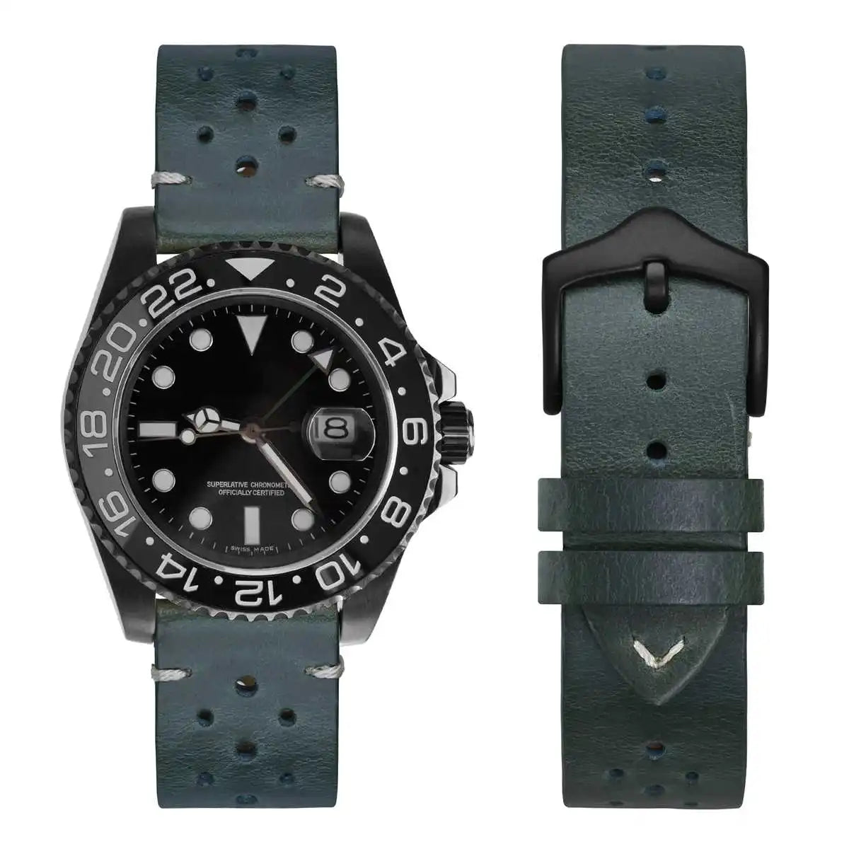 Genuine Leather Watch Bands – 18mm/20mm/22mm Quick Release Vintage Strap for Men & Women, Green/Black/Brown/Blue