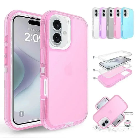 3-in-1 Hybrid Armor Phone Case for iPhone 16E/16/15/14/Plus/13/12/11 Pro Max | Shockproof Rugged Protection Cover