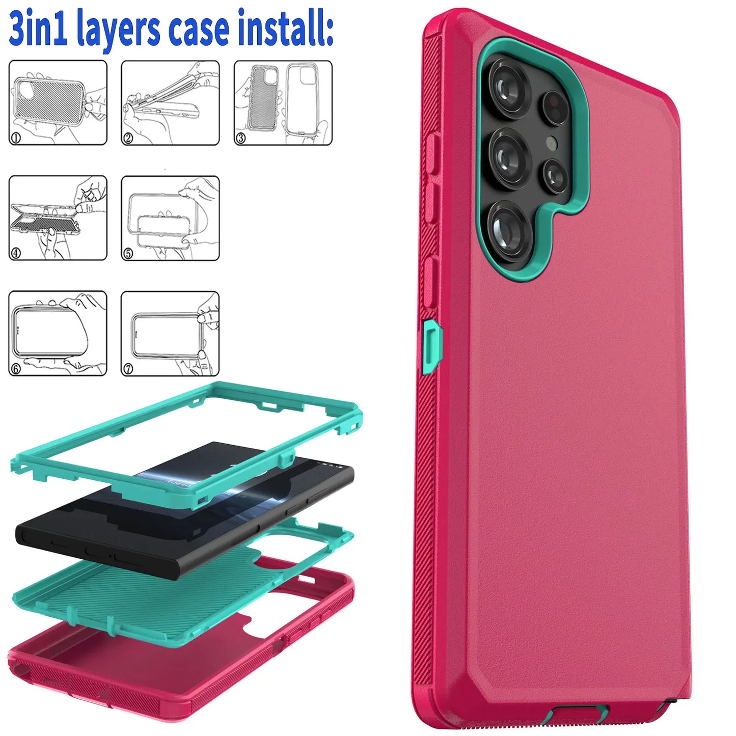 Multi-Layer Pink Samsung Galaxy S24 Case Protector