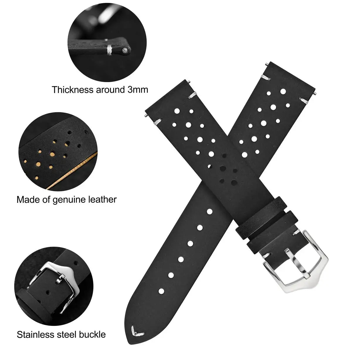 Genuine Leather Watch Bands – 18mm/20mm/22mm Quick Release Vintage Strap for Men & Women, Green/Black/Brown/Blue