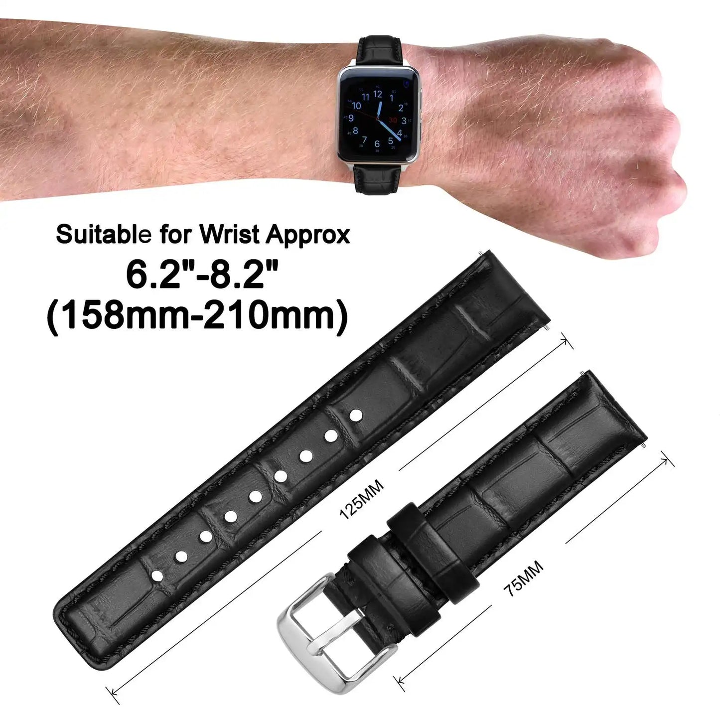 Quick Release Leather Watch Bands – 18mm/20mm/22mm/24mm Alligator Grain Calfskin Replacement Strap