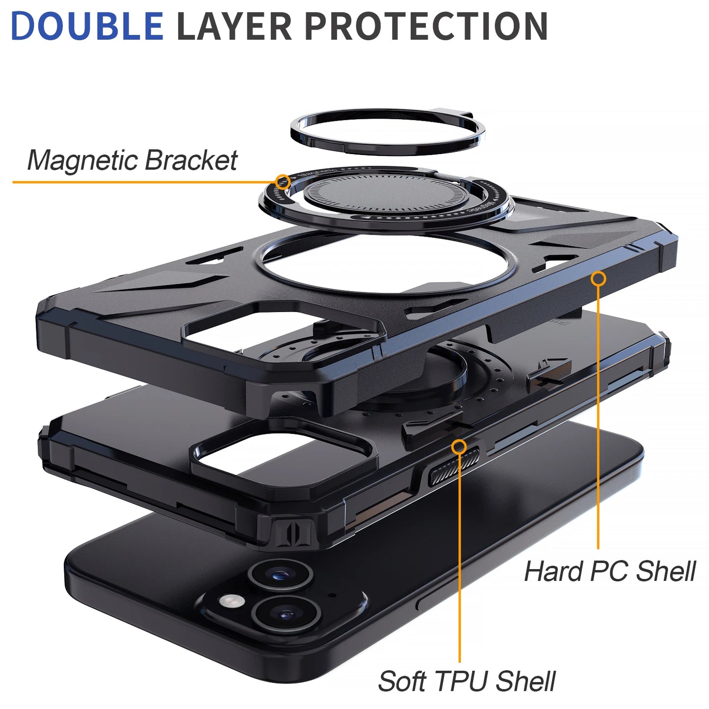 Black iPhone 14 Series Case – Shockproof Heavy Duty Hybrid Cover