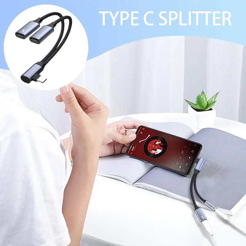 OTG 2-in-1 USB-C Splitter & Dual Headphone Jack Adapter – PD Fast Charging for Samsung, Huawei, iPhone, Xiaomi
