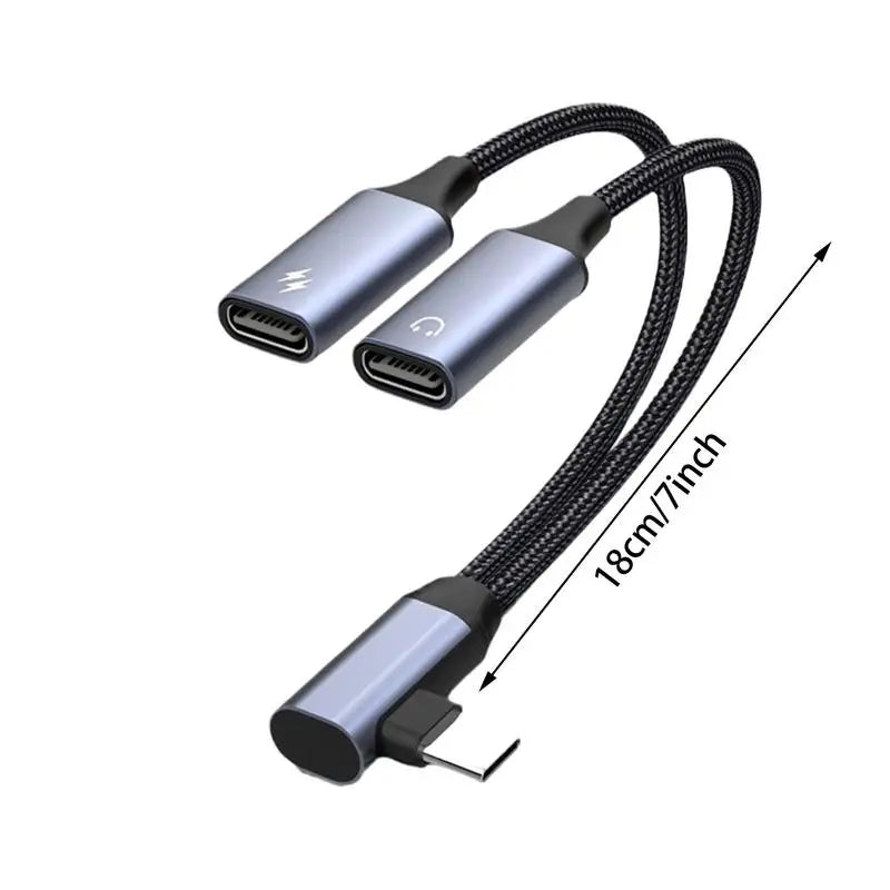 OTG 2-in-1 USB-C Splitter & Dual Headphone Jack Adapter – PD Fast Charging for Samsung, Huawei, iPhone, Xiaomi