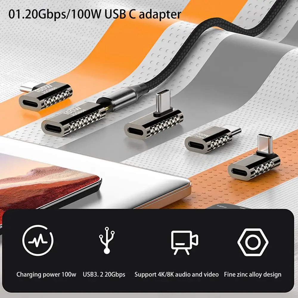 USB-C Straight Angle Adapter Type C Female to Male 20Gbps Fast Data & Charging Converter
