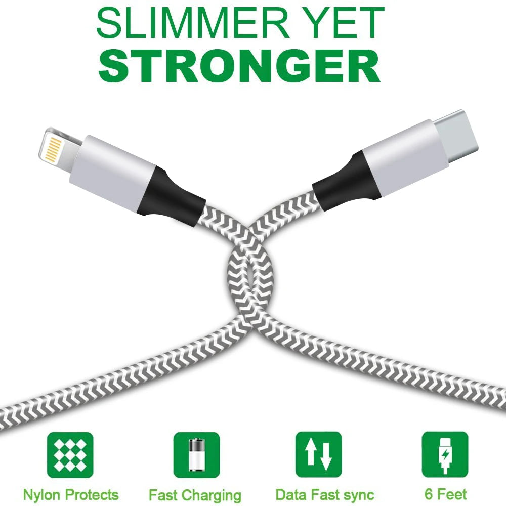 3-Pack Nylon Braided Type C Fast Charging Cables | MFi Certified, 3ft/6ft/10ft