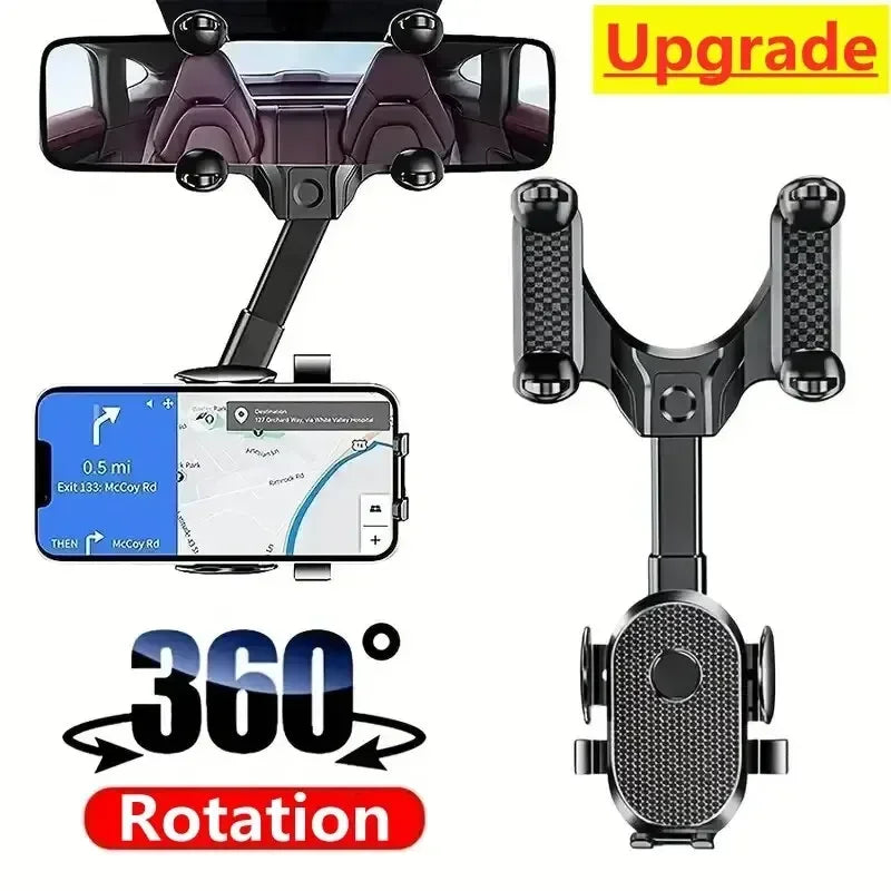 360° Rotating Car Phone Holder – Rearview Mirror Mount, Foldable GPS & Navigation Support, In-Car Mobile Bracket