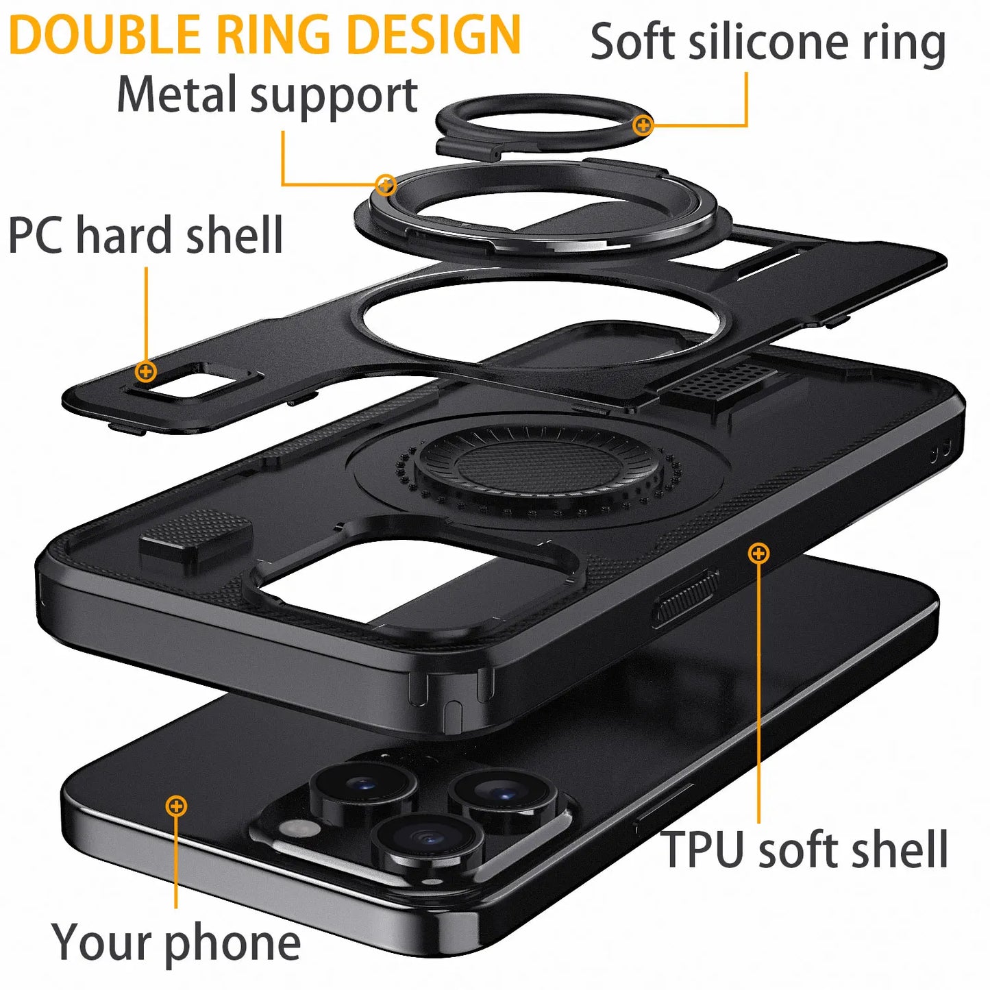Black Hybrid Shockproof Phone Case for iPhone 14 / 14 Plus / 14 Pro / 14 Pro Max