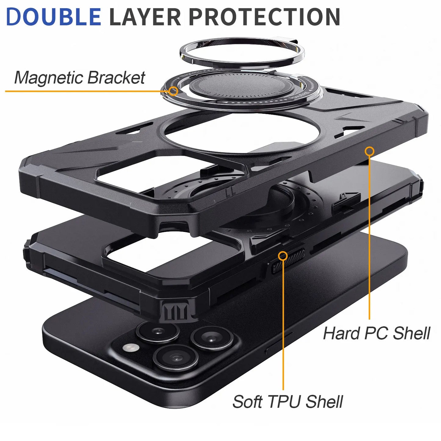 Black iPhone 14 Series Case – Shockproof Heavy Duty Hybrid Cover