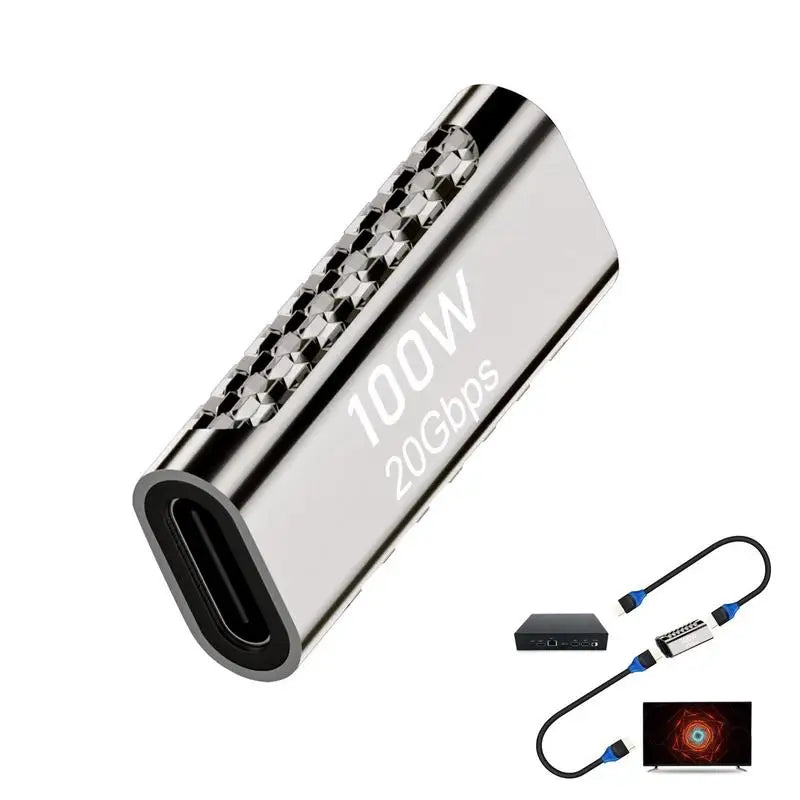 USB-C Straight Angle Adapter Type C Female to Male 20Gbps Fast Data & Charging Converter