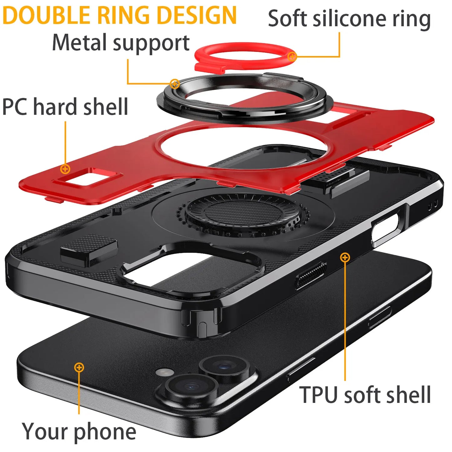 Red Hybrid Shockproof Phone Case for iPhone 16 / 16 Plus / 16 Pro / 16 Pro Max