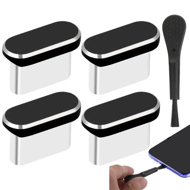 4Pcs USB-C Dust Plugs with Cleaning Brush – Anti-Dust Charging Port Cover Caps for Android Smartphones