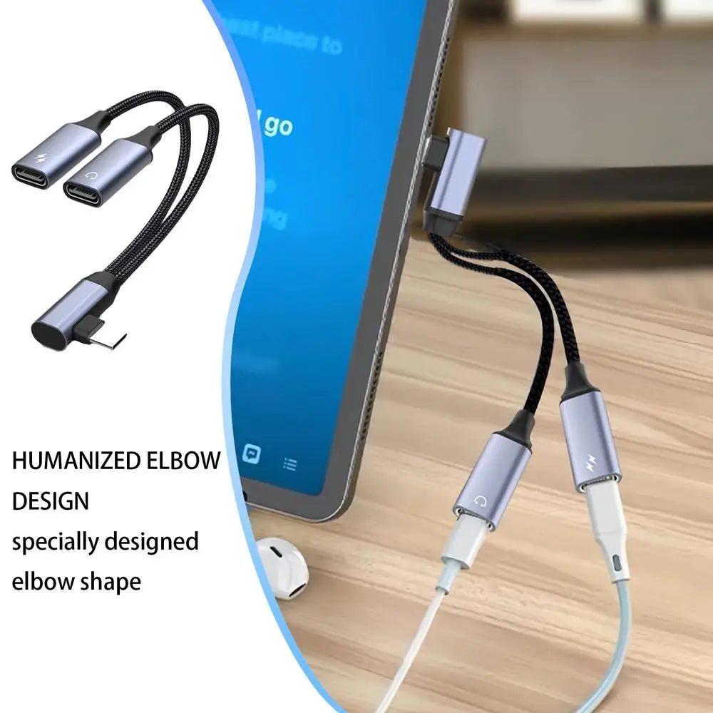 OTG 2-in-1 USB-C Splitter & Dual Headphone Jack Adapter – PD Fast Charging for Samsung, Huawei, iPhone, Xiaomi