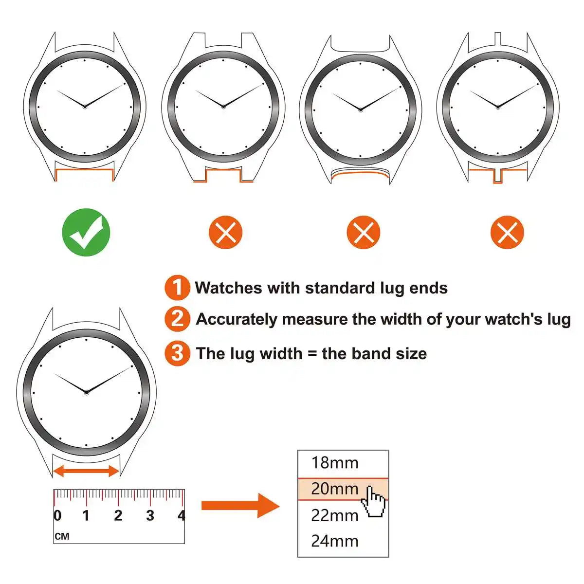 Quick Release Leather Watch Bands – 18mm/20mm/22mm/24mm Alligator Grain Calfskin Replacement Strap