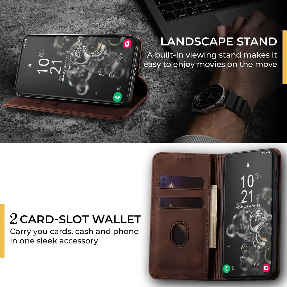 Dark Brown Samsung Galaxy S20 Leather Flip Case