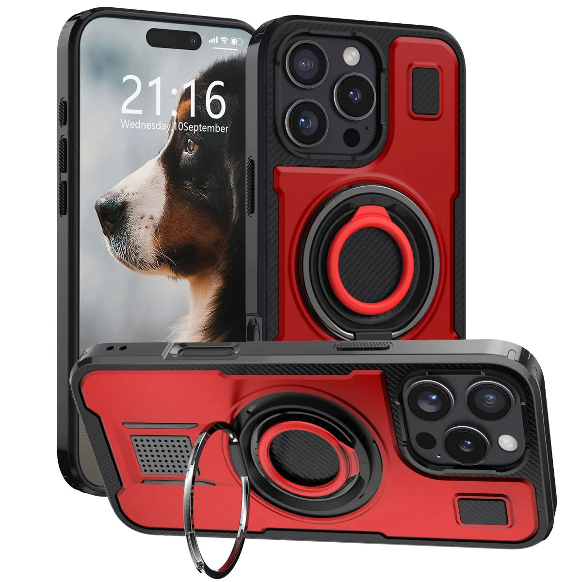 Red Hybrid Shockproof Phone Case for iPhone 16 / 16 Plus / 16 Pro / 16 Pro Max
