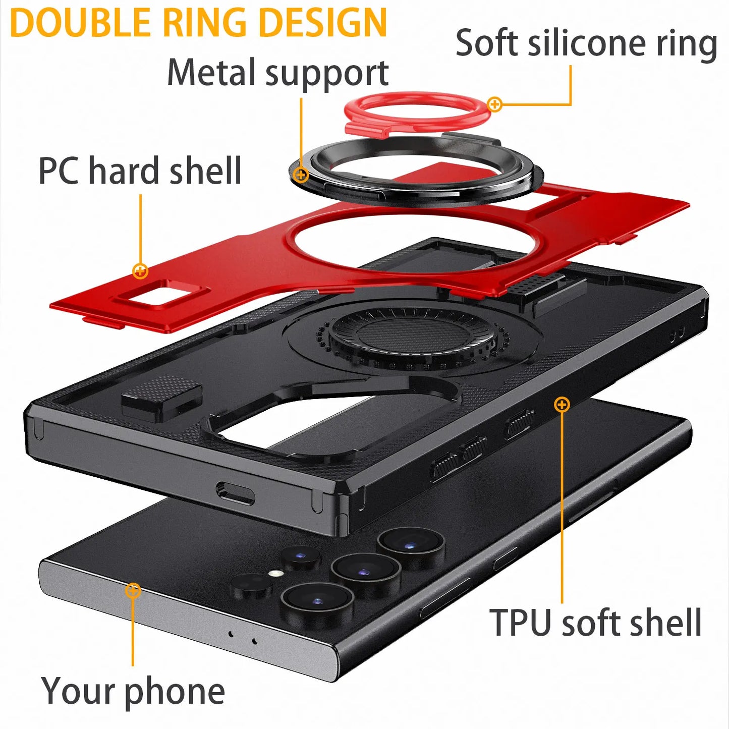 Red Samsung Galaxy S24 Ultra 5G Ring Slim Case
