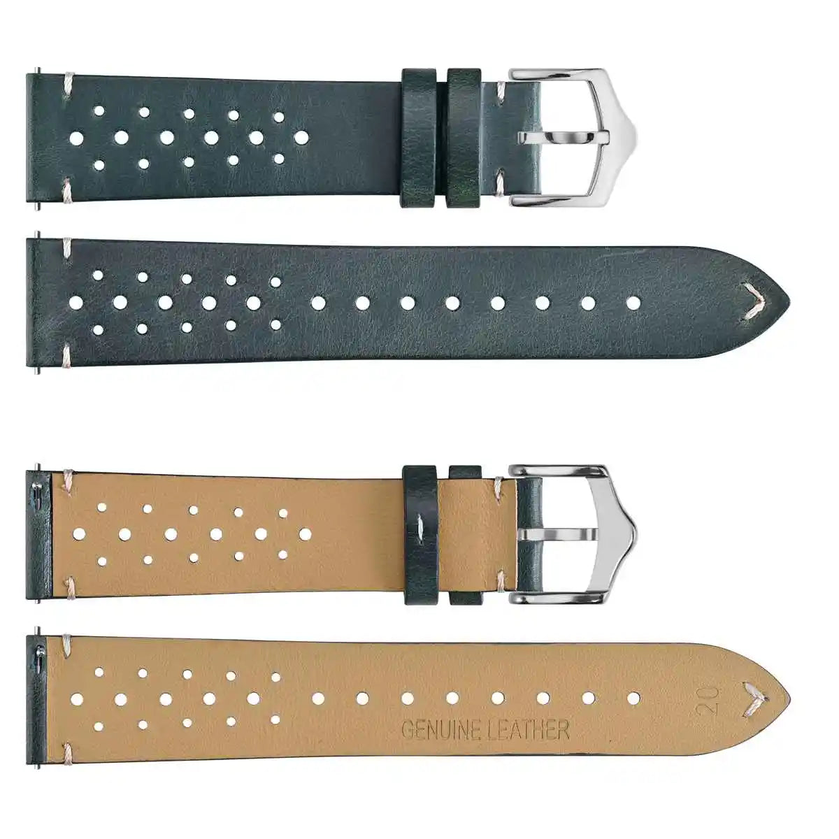 Genuine Leather Watch Bands – 18mm/20mm/22mm Quick Release Vintage Strap for Men & Women, Green/Black/Brown/Blue
