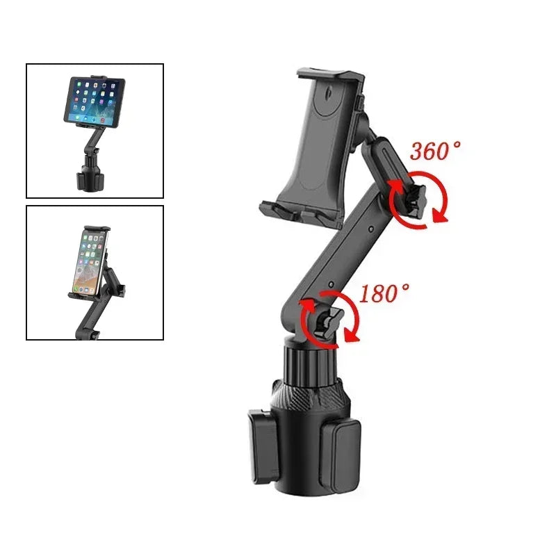 New Car Tablet & Smartphone Cup Holder Mount – 360° Adjustable, 270° Tilt, Triangular Base, RAM Mount Tablet Holder