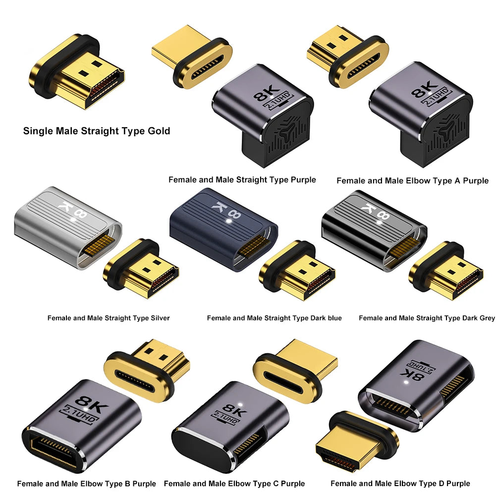 8K@60Hz HDMI-Compatible Magnetic Extension Adapter – 48Gbps Fast Charging & Data Converter, Male to Female