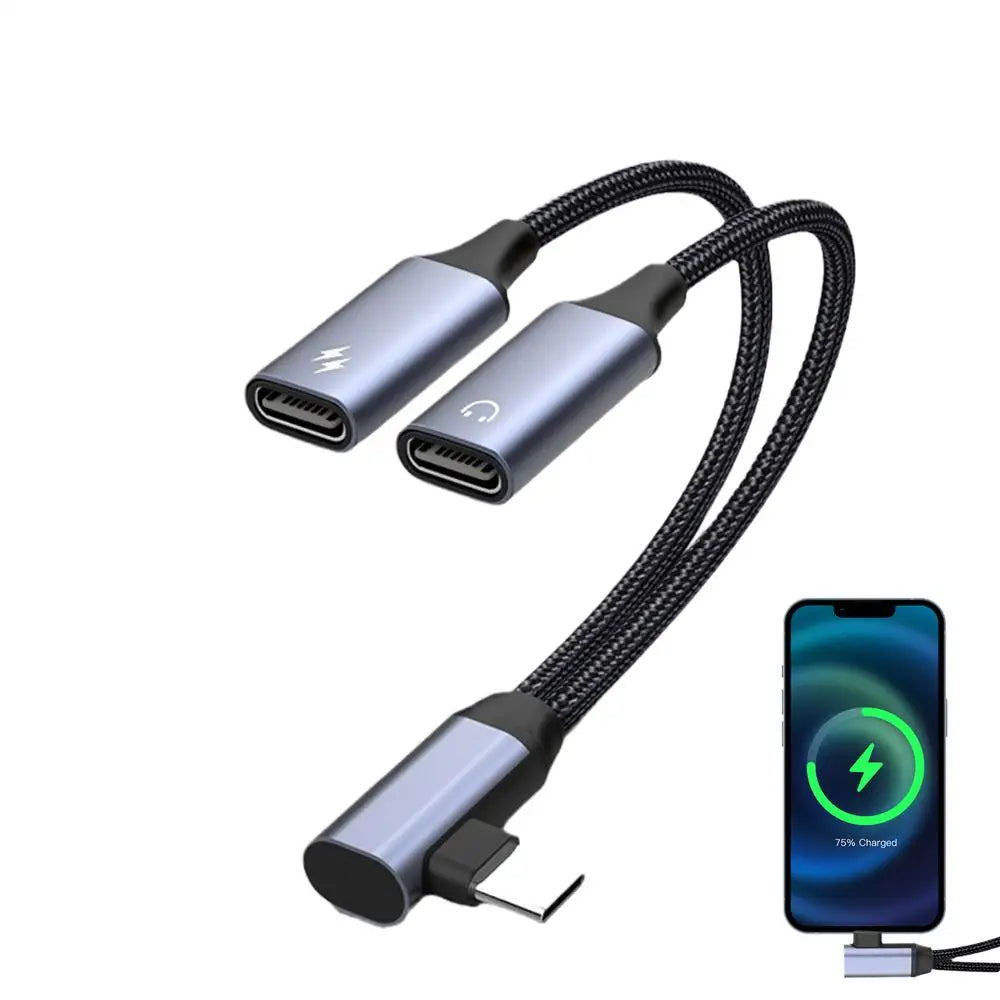 OTG 2-in-1 USB-C Splitter & Dual Headphone Jack Adapter – PD Fast Charging for Samsung, Huawei, iPhone, Xiaomi